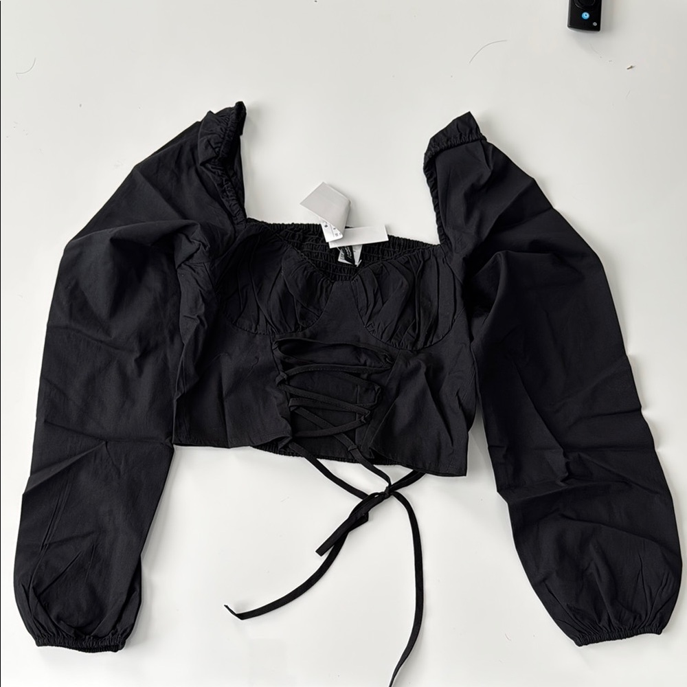 H&M Black Lace-Up Blouse